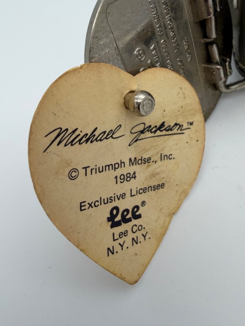 Vintage 1984 Michael Jackson Lee Portrait Belt Buckle Olive Leather Belt 35in US - Picture 3 of 6